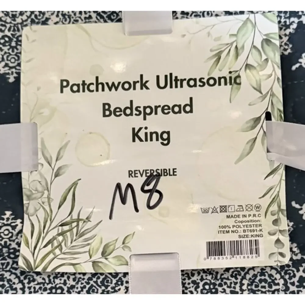 Patchwork, Ultrasonic King Size, Bedspread, Quilt Reversible NWT No Pillowcases